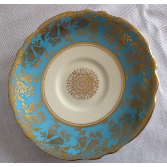 Paragon Teacup Saucer Bluebell Medallion Heavy Gold Gilt Double Warrant Vtg 40s - Picture 14 of 16